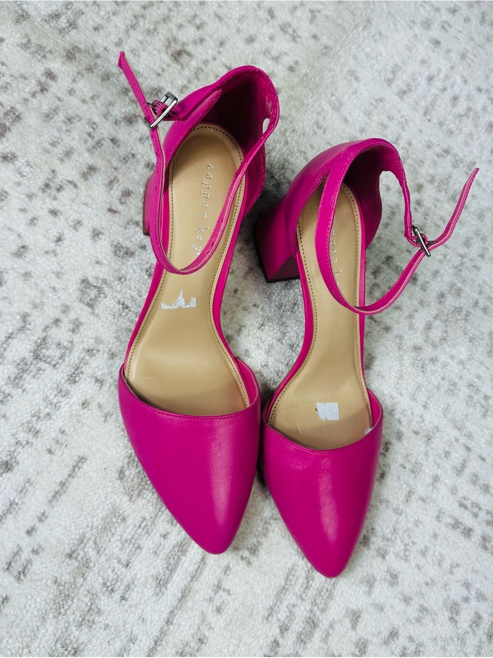 Copper Key Fuchsia Pointed-Toe Ankle-Strap Block Heels